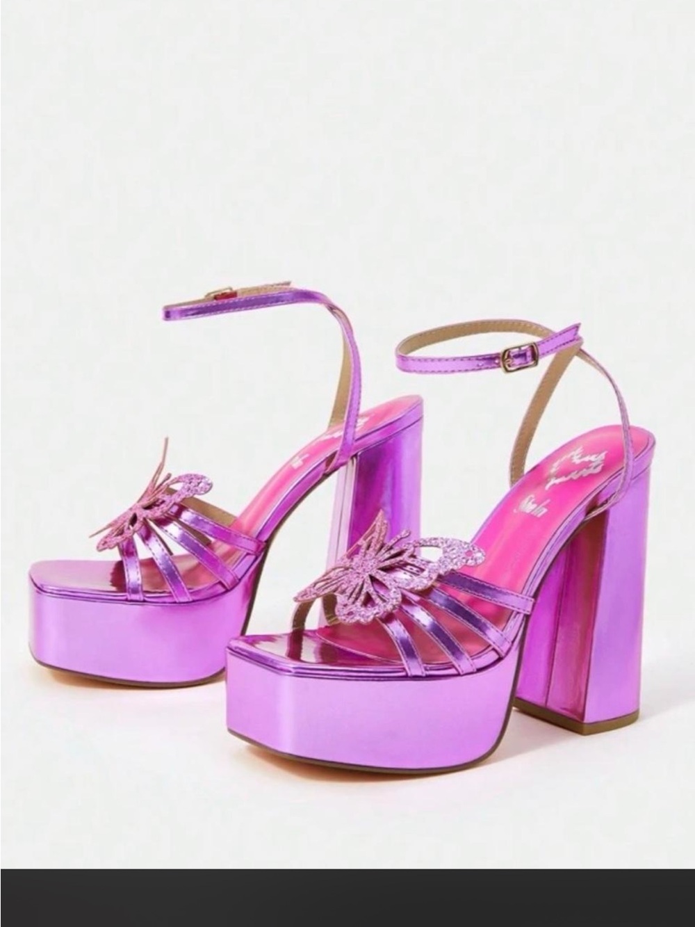 Metallic Orchid Platform Sandals with Ankle Strap